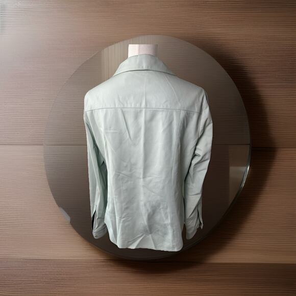 Lafayette 148 Lamb Skin Leather Lightweight Unlined Shirt Size Medium Green Blue - Picture 2 of 14